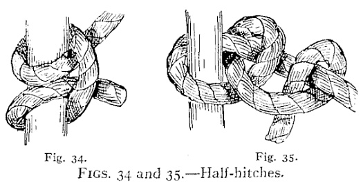Illustration: FIGS. 34 and 35.Half-hitches.