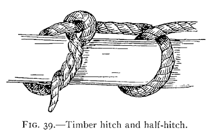Illustration: FIG. 39.Timber hitch and half-hitch.