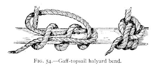 Illustration: FIG. 54.Gaff-topsail halyard bend.