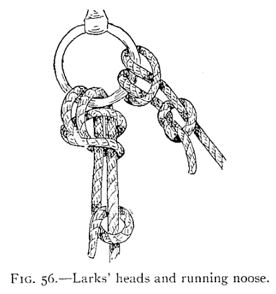 Illustration: FIG. 56.Larks' heads and running noose.
