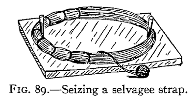 Illustration: FIG. 89.Seizing a selvagee strap.
